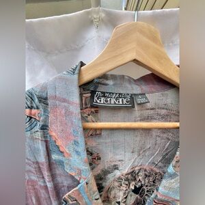 Vintage Karen Kane Print Blazer in Blue and Pink